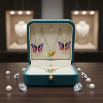 Lot de 3 (2,30€ Pièce) : Collier Doré pendentif Papillon coloré