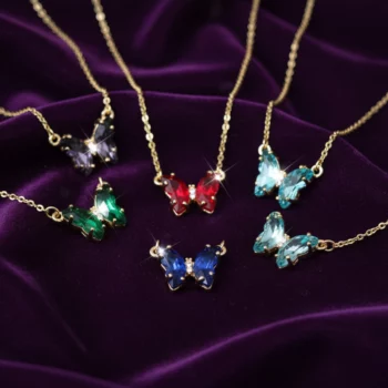 Lot de 5 (2,20€ Pièce) : Collier Doré pendentif Papillon coloré – Image 2