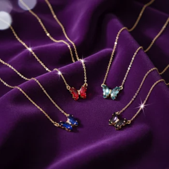 Lot de 5 (2,20€ Pièce) : Collier Doré pendentif Papillon coloré – Image 3