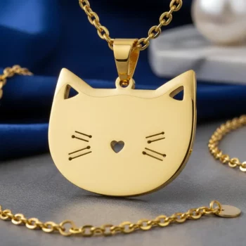 Collier Avec Pendentif Chat  - Doré – Image 2