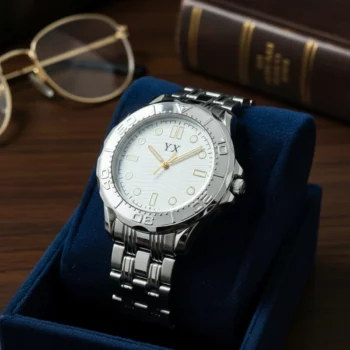 Montre à quartz pour HOMME en métal argenté - Cadran 4cm diamètre