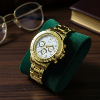 Montre à quartz pour HOMME en métal doré - Cadran 4cm diamètre