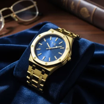 Montre à quartz pour HOMME en métal doré - Cadran 4cm diamètre