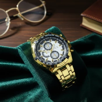 Montre à quartz pour HOMME en métal doré - Cadran 4.5cm diamètre
