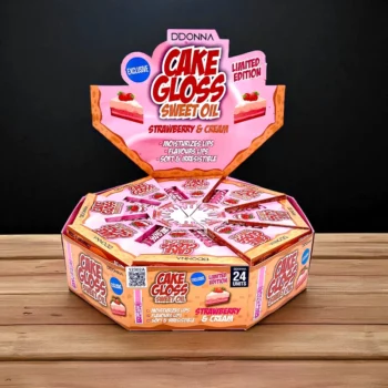 Présentoir de 24 (soit 0,88€ l'unité) : Gloss pour Lèvres CAKE SWEET OIL STRAMBERRY & CREAM – D'Donna – Image 4