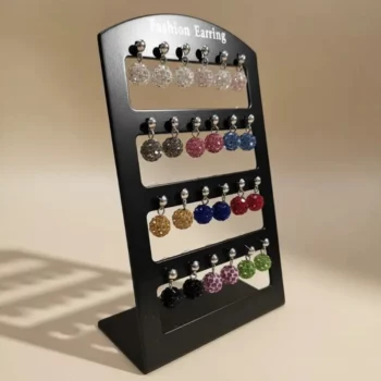 Présentoir de 12 (0,30€ Pièce) : Boucles D’oreilles Pendantes en Forme de Boule Strass