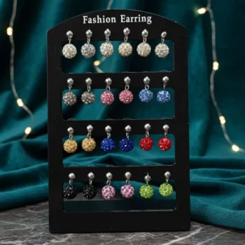 Présentoir de 12 (0,30€ Pièce) : Boucles D’oreilles Pendantes en Forme de Boule Strass – Image 4