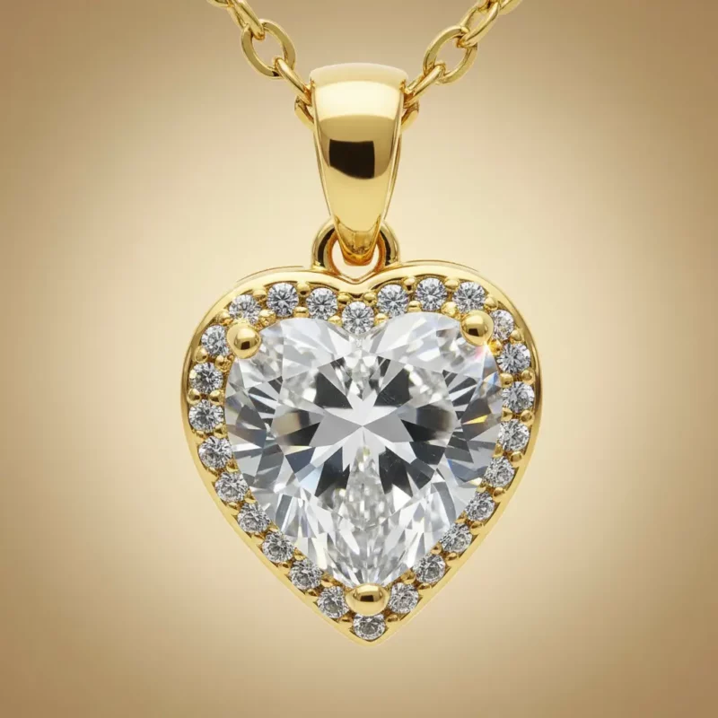 Collier Avec Pendentif Coeur & Strass Doré - Acier Inoxydable Haute Qualité