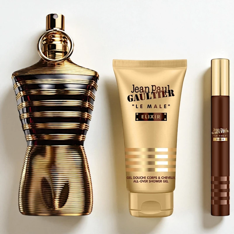 Coffret cadeau Le Male Elixir Parfum 125 ml + Gel douche corps et visage 75 ml + Parfum 10 ml Authentique Coffret cadeau Le Male Elixir Parfum 125 ml + Gel douche + Parfum 10 ml - Jean Paul Gaultier – Image 1