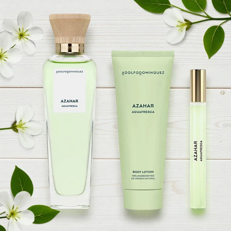 Eau de fleur d'oranger fraîche edt 120 ml + Lait corporel 75 ml + edt 10 ml Authentique Coffret 3 Pièces Adolfo Domínguez – Agua Fresca de Azahar – Image 1