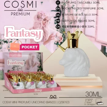 Présentoir de 23 + 1 Tester Gratuit (soit 1,85€ pièce) : Parfum de Poche "Unicorno Bianco" (30ml) - Cosmi Premium – Image 2