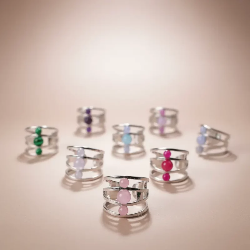 Lot de 12 (1,90€ Pièce) : Bague ajustable Argentée & Colorée – Acier Inoxydable