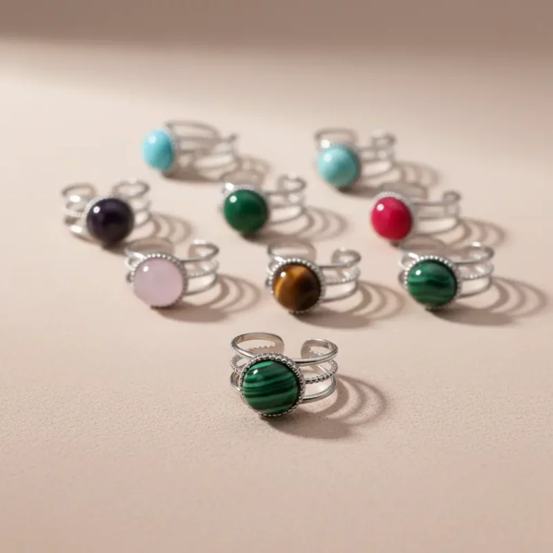 Lot de 12 (1,90€ Pièce) : Bague ajustable Argentée & Colorée – Acier Inoxydable