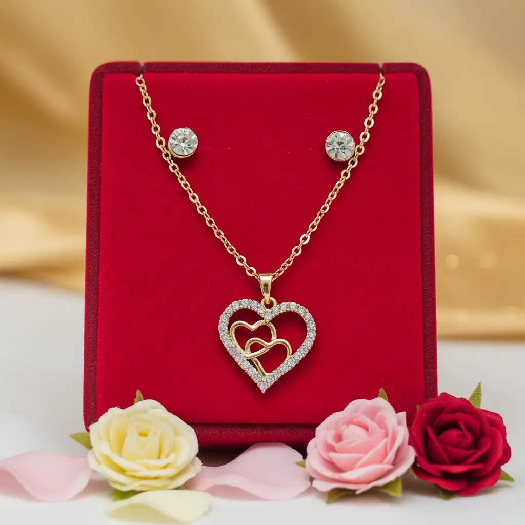coffret coeur pour noel Coffrets Collier et Boucles d'oreilles - Coeur & Doré et Strass – Image 1