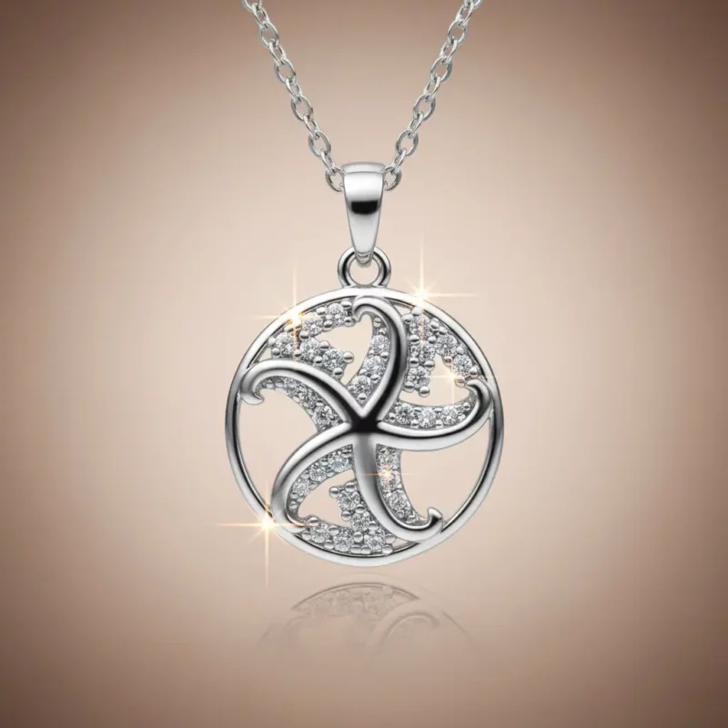 Collier Avec Pendentif Etoile de Mer & Strass Argenté - Acier Inoxydable Haute Qualité