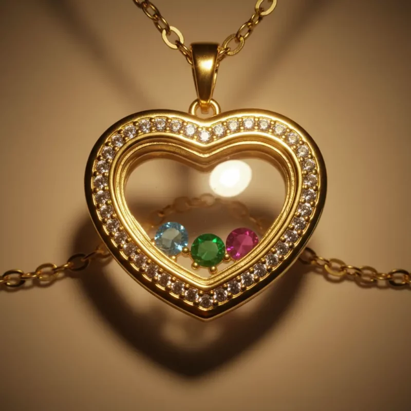 Collier Avec Pendentif Coeur & Strass Doré - Acier Inoxydable Haute Qualité