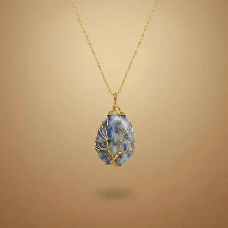 Collier Gros Pendentif Arbre de Vie effet Pierre - Acier Inoxydable