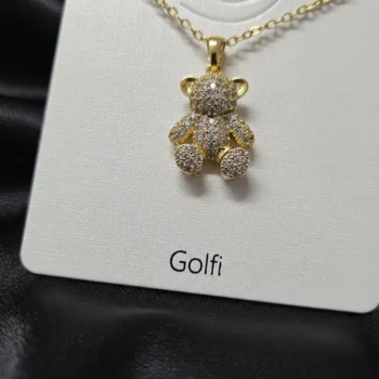 Collier Avec Pendentif Ourson & Strass Doré - Acier Inoxydable Haute Qualité – Image 2