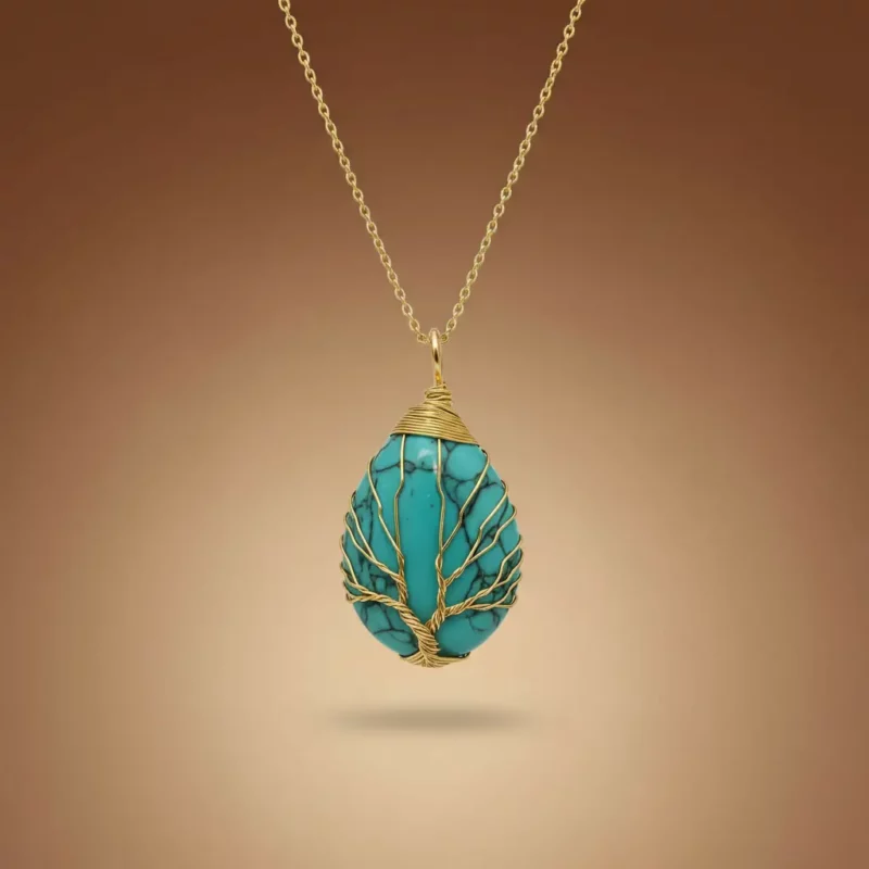 Collier Gros Pendentif Arbre de Vie effet Pierre - Acier Inoxydable