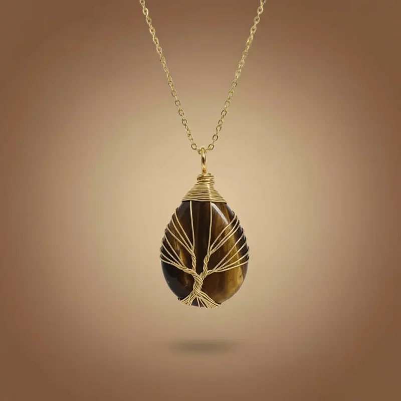 Collier Gros Pendentif Arbre de Vie effet Pierre - Acier Inoxydable
