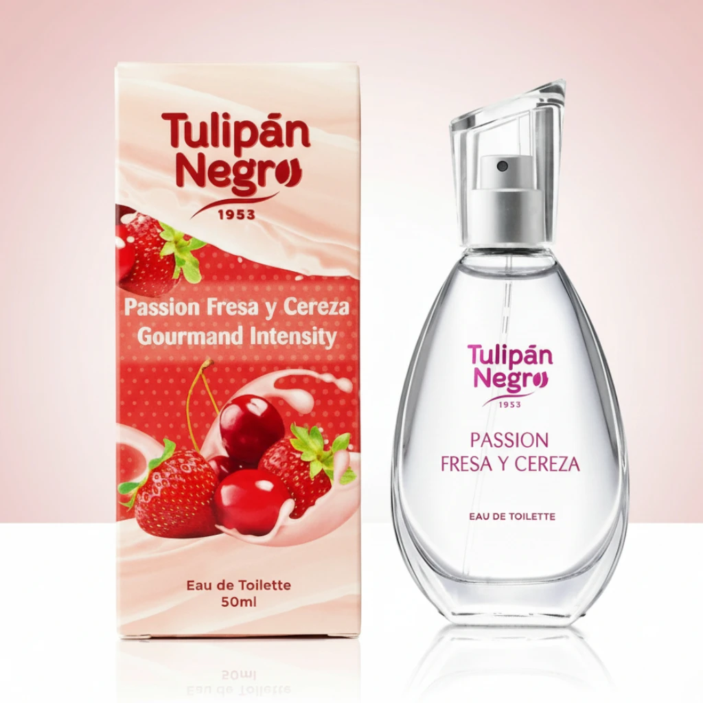eau de toilette tulipan negro fraise et cerise Lot de 6 (4,15€ Pièce) : Eau de toilette Intensité Gourmande 50ml – Fraise & Cerise – Image 1