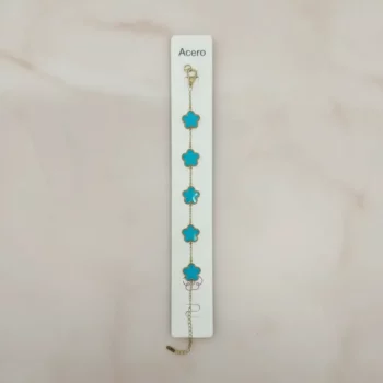 Bracelets en Acier Inoxydable 5 trèfles - Doré & Bleu Turquoise – Image 2