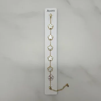 Bracelets en Acier Inoxydable 5 trèfles - Doré & Blanc Nacré – Image 2