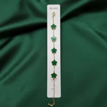 Bracelets en Acier Inoxydable 5 trèfles - Doré & Vert Rayé – Image 2
