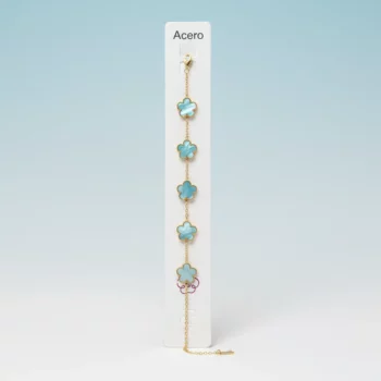 Bracelets en Acier Inoxydable 5 trèfles - Doré & Bleu Ciel – Image 2