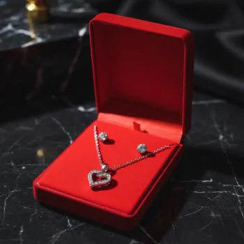 Coffrets Collier et Boucles d'oreilles - Coeur & Argenté et Strass