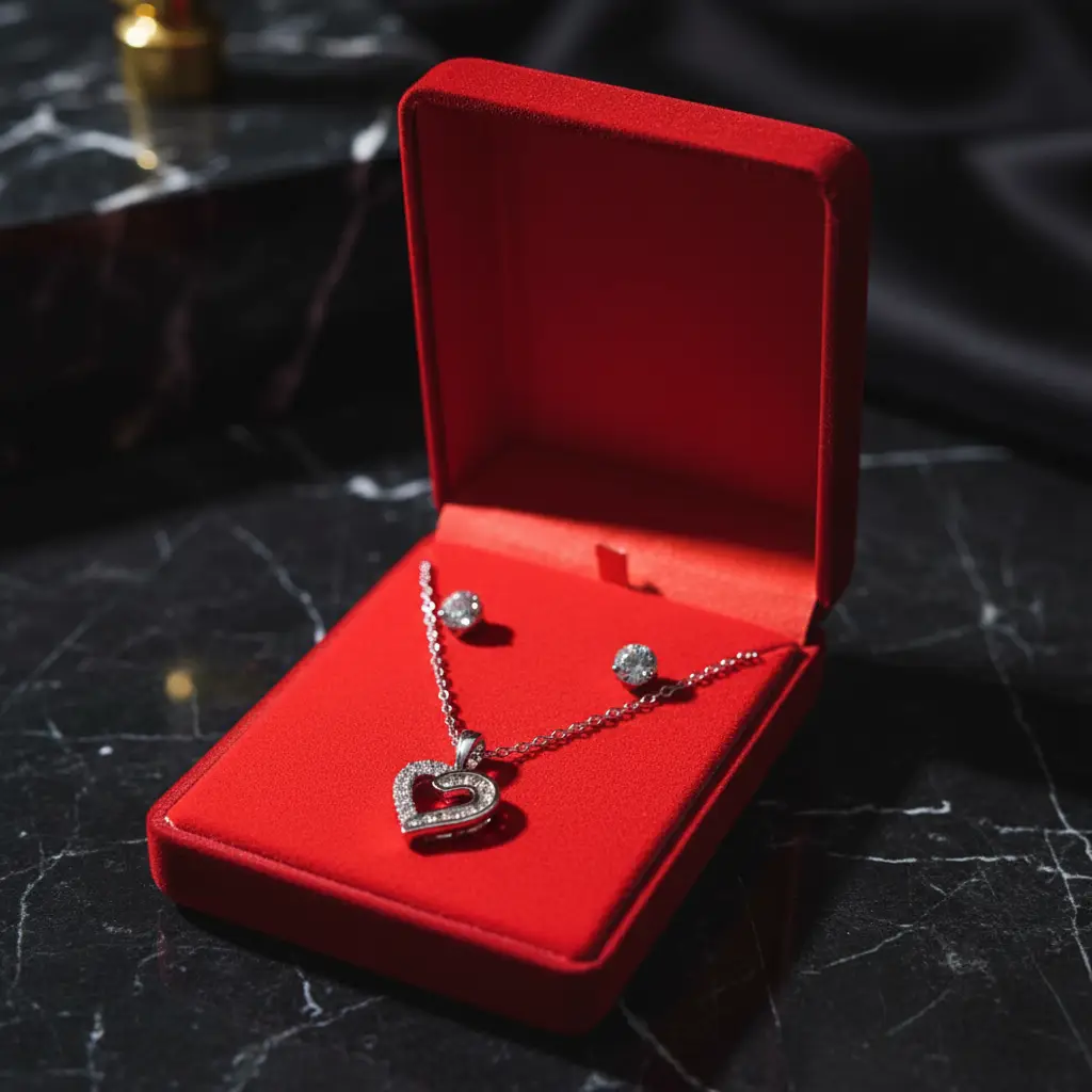 grossiste coffret bijoux argent noel 2 Coffrets Collier et Boucles d'oreilles - Coeur & Argenté et Strass – Image 1