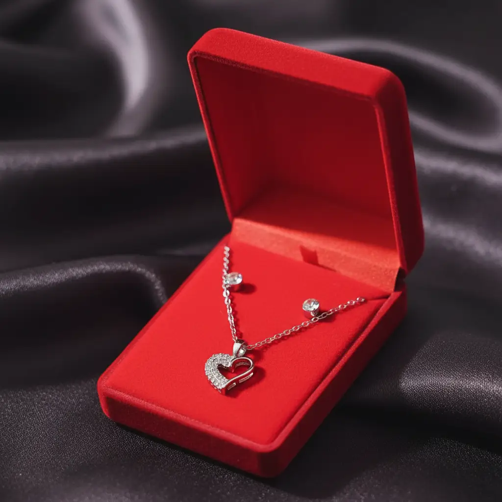 grossiste coffret bijoux argent noel Coffrets Collier et Boucles d'oreilles - Coeur & Argenté et Strass – Image 1