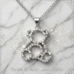 Collier Avec Pendentif Ourson & Strass Argenté - Acier Inoxydable Haute Qualité