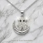 Collier Avec Pendentif Souris et Lune & Strass Argenté - Acier Inoxydable Haute Qualité