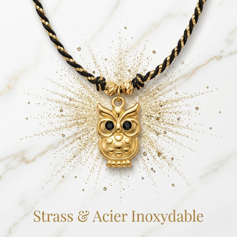 grossiste colier doré coeur (2) Collier Pendentif Hibou "Chouette de la Sagesse" - Acier Inoxydable – Image 1