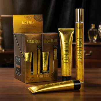 Présentoir de 12 (1,95€ Le Coffret) : Coffret Homme RICH MAN (Crème Corps 35 ml + Parfum 35 ml) - COSMI MILANO