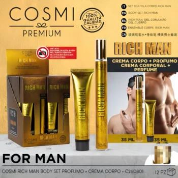 Présentoir de 12 (1,95€ Le Coffret) : Coffret Homme RICH MAN (Crème Corps 35 ml + Parfum 35 ml) - COSMI MILANO – Image 2