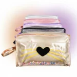 Lot de 12 (3,55€ Pièce) : Trousse de Toilette COEUR Paillettes & Perles - 27x17x5cm
