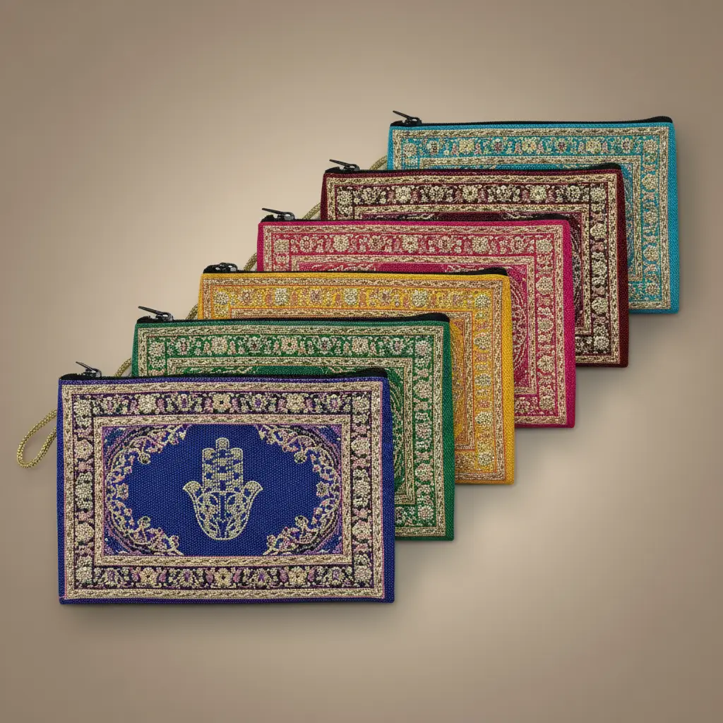 grossiste porte monnaie indien pas cher (2) Lot de 7 (1€ Pièce) : Grand Porte-Monnaie “Main de la Chance” 15cm X 10cm – Mélange de Couleurs – Image 1