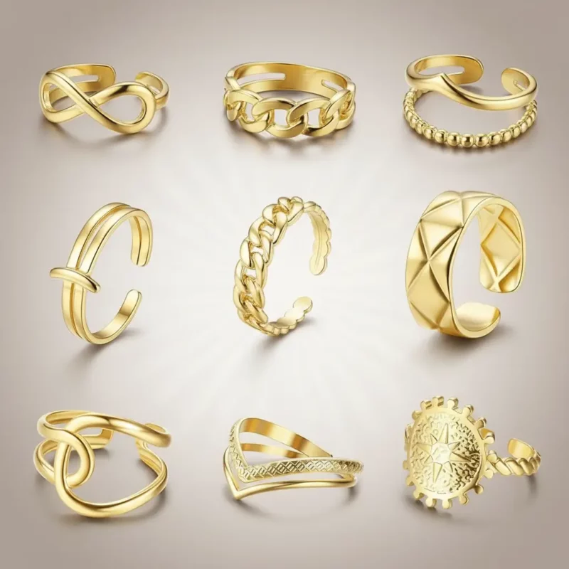 Qualité Premium 💍 Lot de 100 (1,70€ Pièce) : Bagues Dorée en Acier Inoxydable – Réglables - Bon Mélange