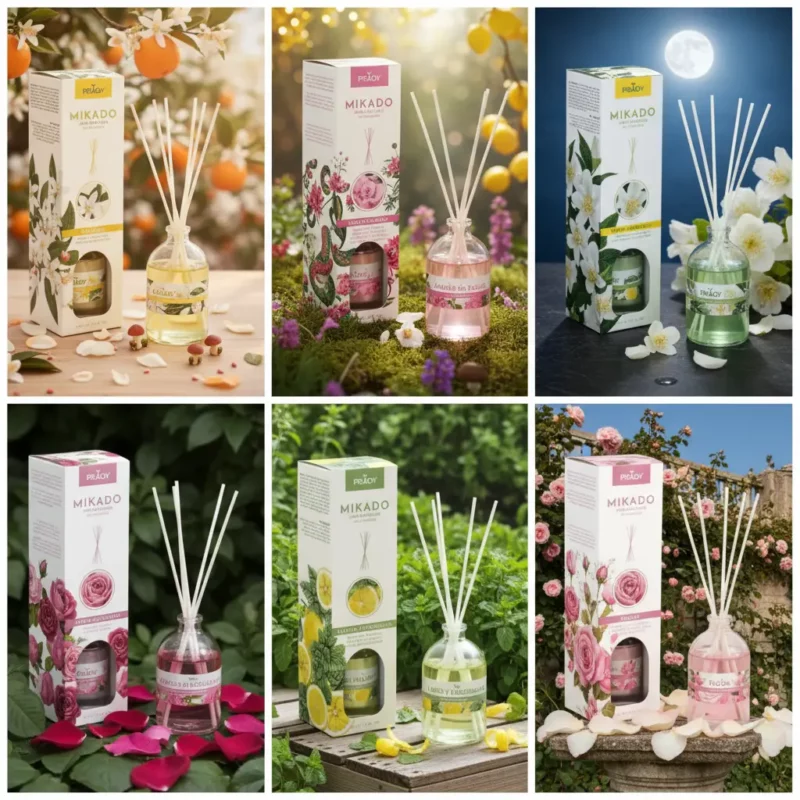 Mélange de 12 (1,80€ Pièce) : Mikados 100 ml – 6 parfums fleuris différents décrits dans la fiche produit
