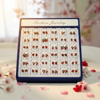 Présentoir de 36 (0,90€ Pièce) : Paires de boucles d’oreilles en acier inoxydable – cerises et fraises rouge et doré – Image 3