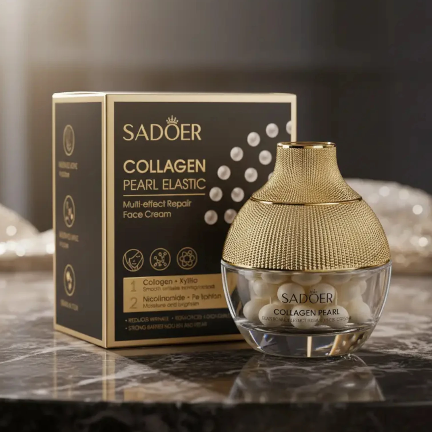CRÈME VISAGE RÉPARATRICE MULTI-EFFETS ELASTIC PEARL 70GR. SADOER Éclat de Jeunesse ! 💖 Crème Visage Multi-Effets Elastic Pearl 70g – SADOER (Collagène & Nicotinamide) 🌟 – Image 1