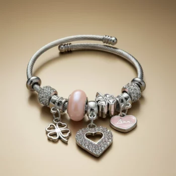 🌟Lot de 6 (2,50€ Pièce) : Bracelet Jonc Charm's "Amour & Chance" - Acier Inoxydable "Couleurs Mélangées "✨💖 – Image 4