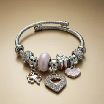 🌟Lot de 6 (2,50€ Pièce) : Bracelet Jonc Charm's "Amour & Chance" - Acier Inoxydable "Couleurs Mélangées "✨💖 – Image 3