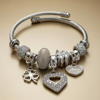 🌟Lot de 6 (2,50€ Pièce) : Bracelet Jonc Charm's "Amour & Chance" - Acier Inoxydable "Couleurs Mélangées "✨💖 – Image 6