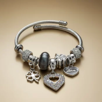 🌟Lot de 6 (2,50€ Pièce) : Bracelet Jonc Charm's "Amour & Chance" - Acier Inoxydable "Couleurs Mélangées "✨💖 – Image 2