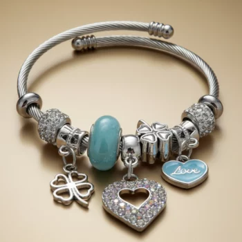 🌟Lot de 6 (2,50€ Pièce) : Bracelet Jonc Charm's "Amour & Chance" - Acier Inoxydable "Couleurs Mélangées "✨💖