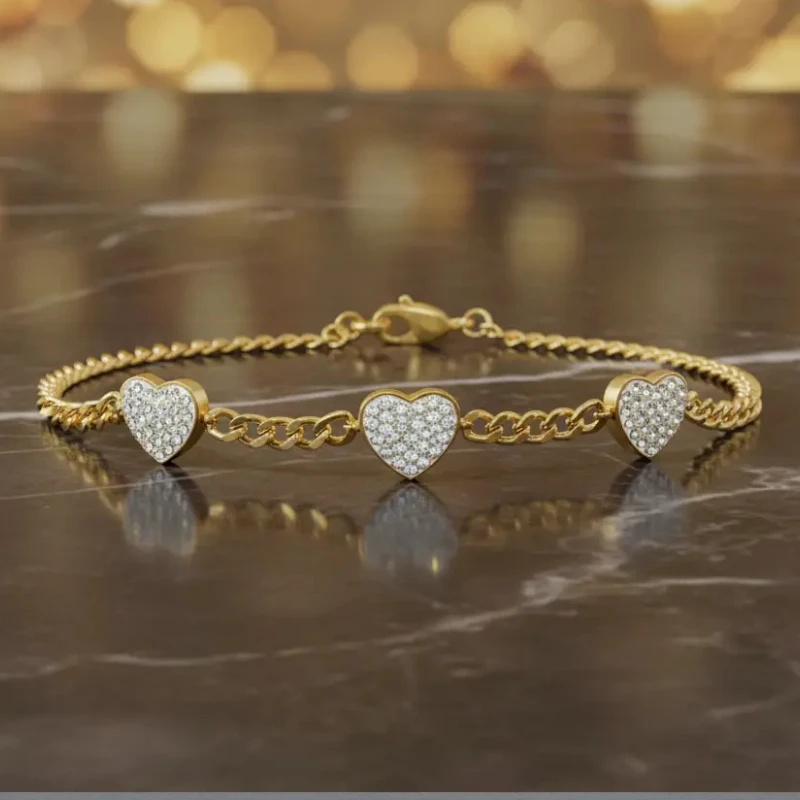bracelet pas cher acier inoxydable ✨Bracelet en Acier Inoxydable de Haute Qualité ! - Coeur Doré & Strass💎 – Image 1