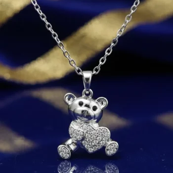 Collier Avec Pendentif Ourson  - Argenté - Acier Inoxydable